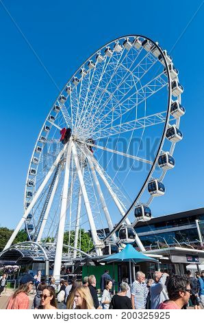 Brisbane, Australia - July 9, 2017: Wheel of Brisbane is a 60 metre tall Bussink R60 Ferris wheel on Brisbane's Southbank.