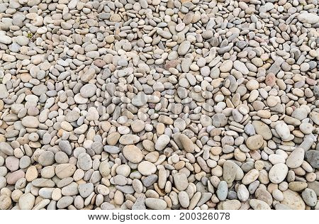 part of a rocky beach strewn with small smooth pebble gray