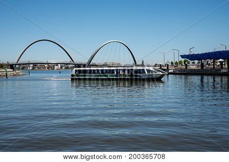 WESTERN AUSTRALIA, PERTH - NOVEMBER 2016: Transperth Ferry arriving to Elizabeth Quay Jetty