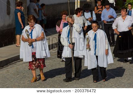 ABADIA, AMARES, PORTUGAL - August 15, 2017: Traditional religious procession of Senhora da Abadia in Amares, Portugal