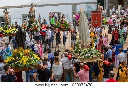 ABADIA, AMARES, PORTUGAL - August 15, 2017: Traditional religious procession of Senhora da Abadia in Amares, Portugal