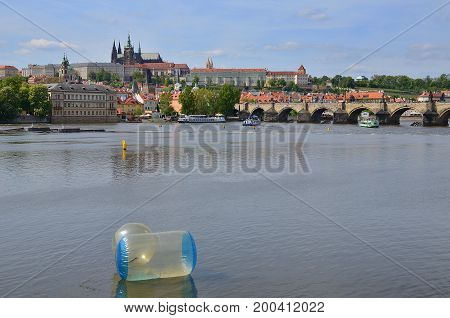 10 of may, 2016. Editorial photo of Prague castle with Charlese bridge and Vltava river. Prague. Czech republic.