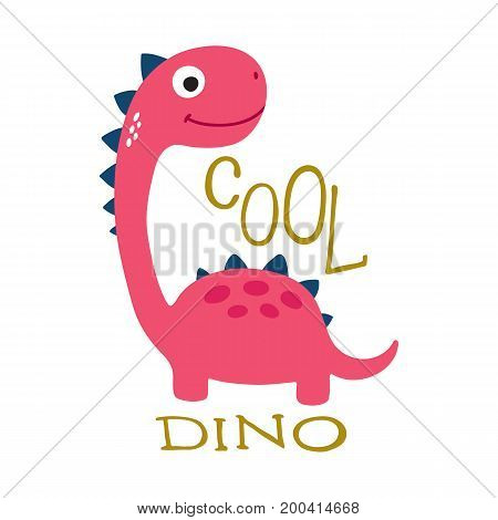 Cute cartoon dino vector illustration. Cool dino