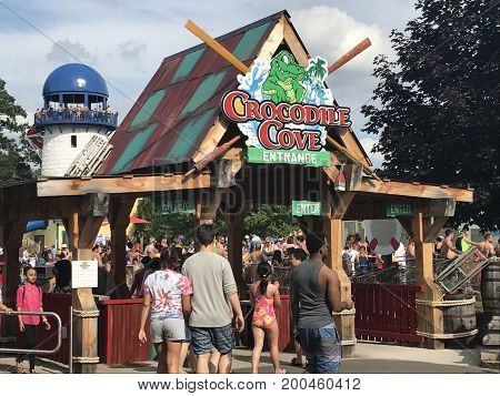 BRISTOL, CT - JUL 8: Lake Compounce in Bristol, Connecticut, as seen on July 8, 2017. Opened in 1846, it is the oldest continuously-operating amusement park in the United States.