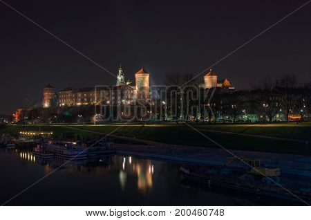 Wawel castle in the night Krakow Poland