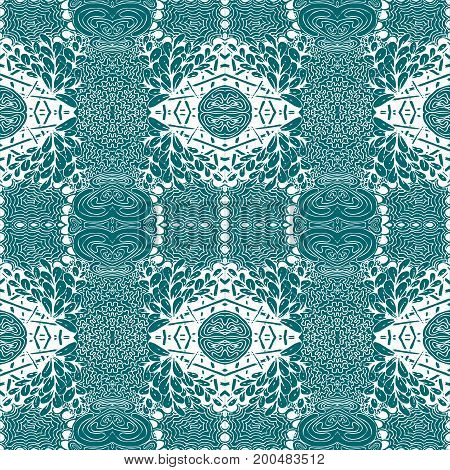 Blue tiles with seamless pattern. Vector illustration. Drawing by hand