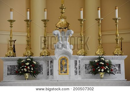 BALTIMORE, MARYLAND - JUL 2: Basilica of the National Shrine of the Assumption of the Blessed Virgin Mary, in Baltimore, Maryland, as seen on July 2, 2017. It is considered the masterpiece of Benjamin Henry Latrobe.