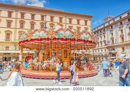Florence, Italy- May 13, 2017: Square Of Republic (piazza Della Repubblica).piazza Della Repubblica