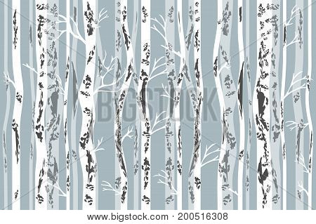 Seamless vector pattern with trees and birds. Retro textile collection.