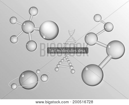 Set molecules dna vector realistic..Medical background for banner or template. Atom Molecular structure with glass spherical particles.