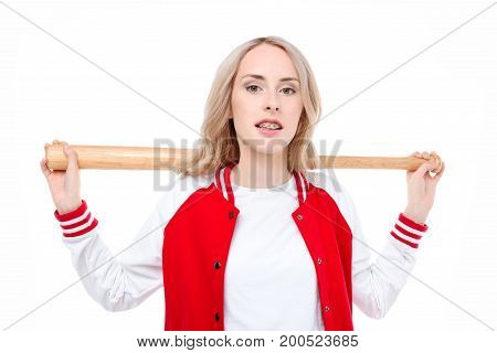 Woman Holding Baseball Bat Behind Shoulders