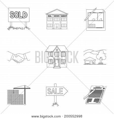 Real estate agency and other attributes. Realtor set collection icons in outline style vector symbol stock illustration .