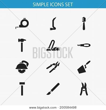 Set Of 12 Editable Instrument Icons. Includes Symbols Such As Honey Stick, Knife Box, Trowel And More