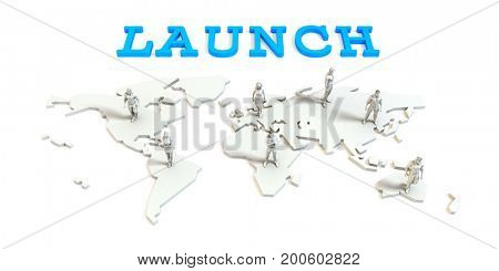Launch Global Business Abstract with People Standing on Map 3D Illustration Render