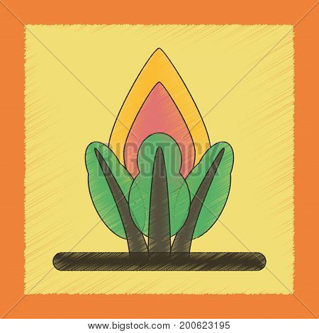 flat shading style icon of fire in the forest