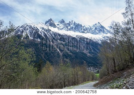 Panoramic view of Alps the highest and most extensive mountain range system that lies entirely in Europe