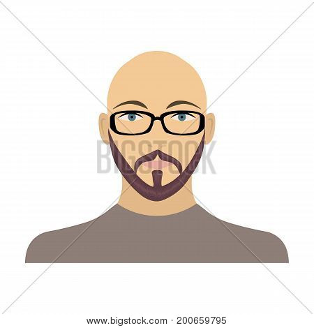 The face of a bald man with glasses, with a beard and mustache. The face of a man single icon in cartoon style vector symbol stock illustration .