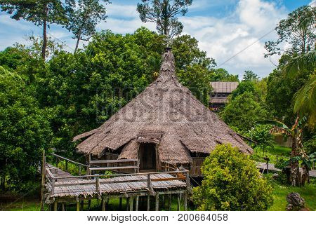 Traditional Wooden Melanau Houses. Kuching Sarawak Culture Village. Malaysia