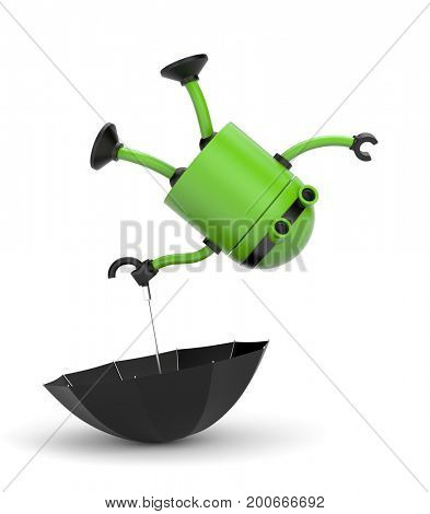 The robot with the umbrella! 3d illustration