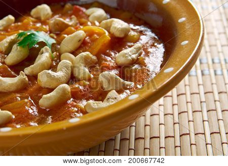 Kaju Curry.Cashew Indian spices. close up  cooking meal