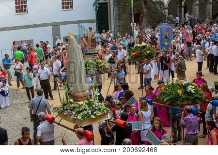ABADIA, AMARES, PORTUGAL - August 15, 2017: Traditional religious procession of Senhora da Abadia in Amares, Portugal