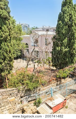 City green cypress trees.
City views of Yalta from the height of the cable car.