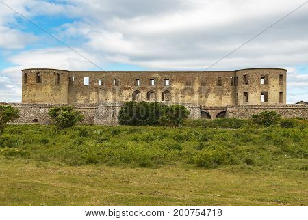 Borgholm Castle on Oland Sweden is today only a ruin of the fortress that was first built in the second half of the 13th century and rebuilt many times in later centuries