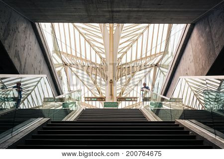 Lisbon Portugal Train Station Estacao Do Oriente Subway Summer 2017 August
