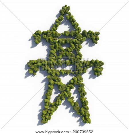 3d rendering ultra high quality. Electric line icon from small trees with drop shadow on white background. Modern minimalistic icon in green colors. View from above