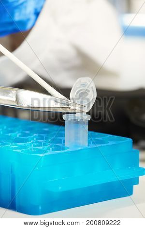 Criminologist lab technician working on forensic DNA analysis