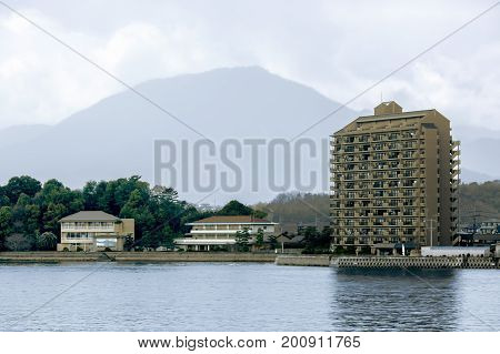 JAPAN, HIROSHIMA, APRIL, 06, 2017 - View from the water on the Japanese city of Hiroshima in the southwest of Honshu Island, Japan. The first city in the world that was subjected to nuclear bombing.