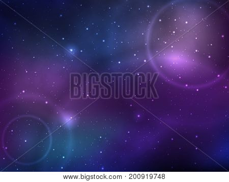 Space background with colorful nebula and bright stars. Vector illustration.