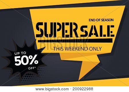 super sale banner template on black background up to 50% off