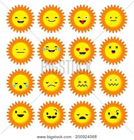 Emotions Sun. Vector style smile icons. Vector illustration.