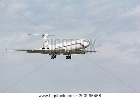 VNUKOVO, MOSCOW REGION, RUSSIA - 12 August, 2017: Airplanes at Vnukovo international airport. Russia Airlines IL-62 landing to runway