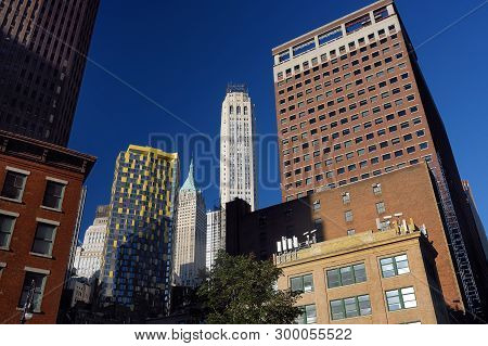 Walls Of New York Skyscrapers. Manhattan. Sightseeng Tour In Nyc.
