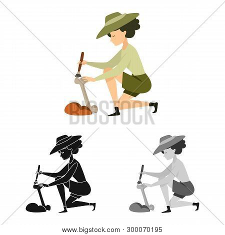 Isolated Object Of Archaeologist  And Girl Icon. Collection Of Archaeologist  And Pit Stock Vector I