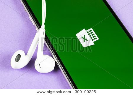 Helsinki, Finland, May 4, 2019: Microsoft Excel Application Icon On Apple Iphone X Screen Close-up. 