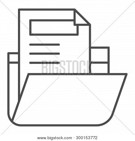Folder With File Thin Line Icon. Archive Folder Vector Illustration Isolated On White. Computer Fold