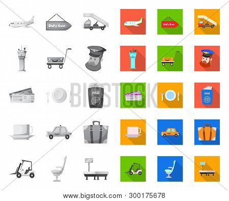 Vector Illustration Of Airport And Airplane Symbol. Set Of Airport And Plane Stock Symbol For Web.