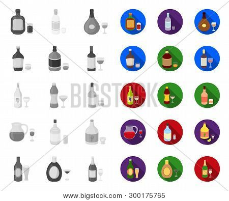 Types Of Alcohol Mono, Flat Icons In Set Collection For Design. Alcohol In Bottles Vector Symbol Sto