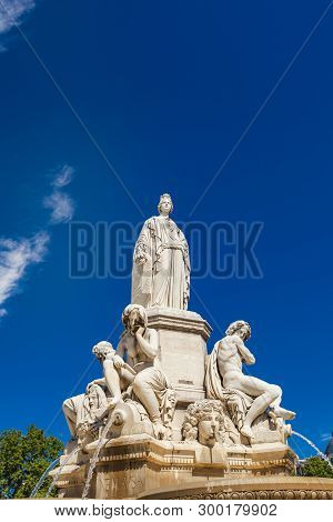 Detail Of Pradier Fountain At Esplanade Charles-de-gaulle In Nimes, France
