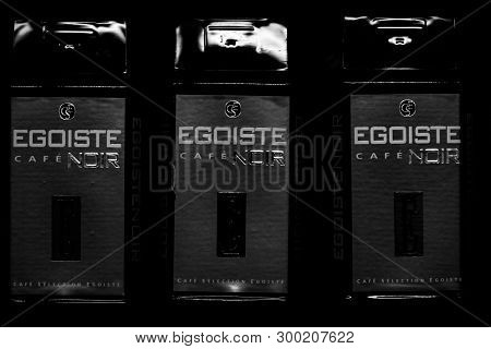 Volzhsky, Russia - Apr 26, 2019: Products Of Hypermarket Sale Of Egoiste Cafe Noir In The Metro Stor
