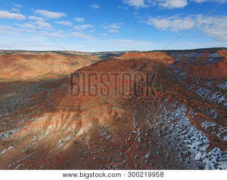 Drone Shot Of Snowcapped Canyon Near Kanab, Utah