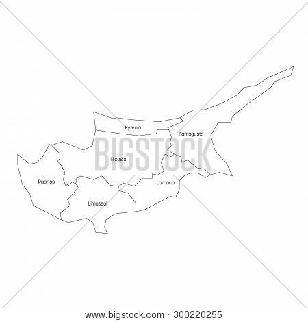 Districts Of Cyprus. Map Of Regional Country Administrative Divisions. Colorful Vector Illustration
