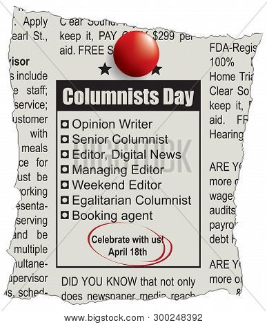 Scrap Of The Newspaper Page With The Columnists Day Announcement