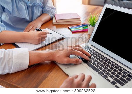 Education And School Concept, Students Campus Or Classmates Learning Tutoring Catching Up Friend For