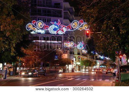 Marbella, Spain - December 7, 2008 - Christmas Street Decorations Suspended Above Avenida Ramon Caja