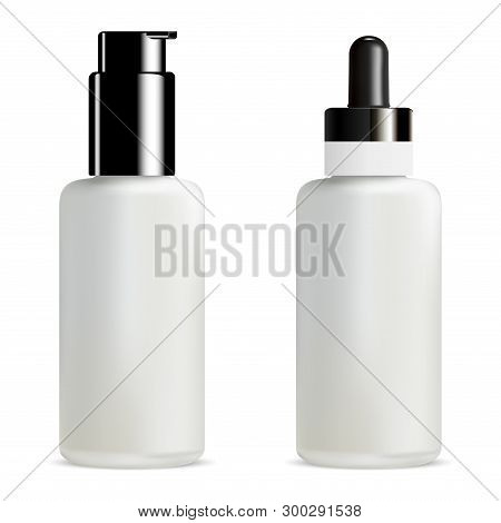 Serum And Foundation Dropper Bottle. Pump Jar. 3d Vial With Eyedropper Pipette. White Moisture Treat