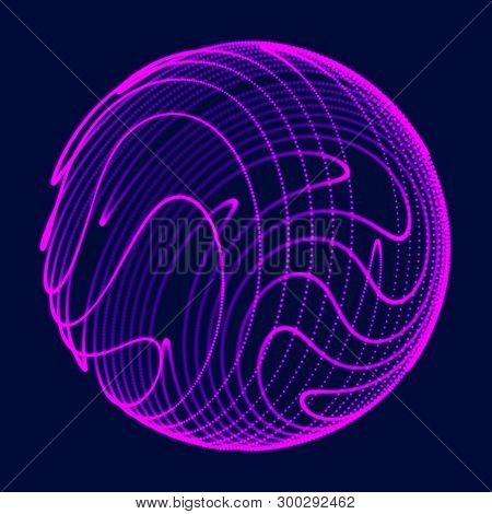 Abstract 3D Sphere. Sphere With Twist Lines. Glowing Lines Twisting Logo Design. Outer Space Object.